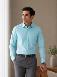 Arvind Easy Care 100% Pure Cotton Solid Formal Shirt – Aqua Blue