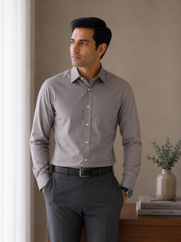 Arvind Easy Care 100% Pure Cotton Solid Formal Shirt – Steel Grey