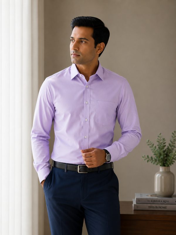 Arvind Easy Care 100% Pure Cotton Solid Formal Shirt – Lavender