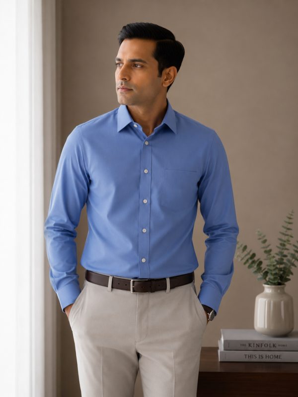 Arvind Easy Care 100% Pure Cotton Solid Formal Shirt – Blue