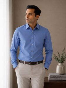 Arvind Easy Care 100% Pure Cotton Solid Formal Shirt – Blue