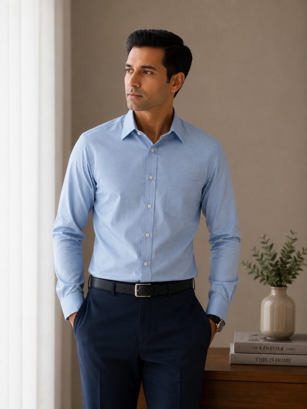 Arvind Fil-a-Fil 100% Pure Cotton Solid Formal Shirt – Sky Blue