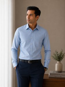 Arvind Fil-a-Fil 100% Pure Cotton Solid Formal Shirt – Sky Blue