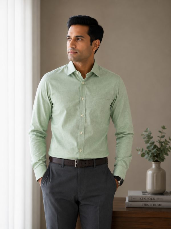 Arvind Fil-a-Fil 100% Pure Cotton Solid Formal Shirt – Sage Green