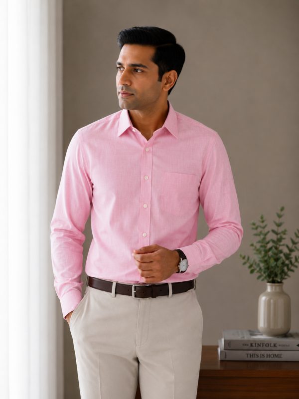 Arvind Fil-a-Fil 100% Pure Cotton Solid Formal Shirt – Pink