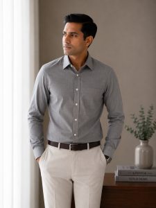 Arvind Fil-a-Fil 100% Pure Cotton Solid Formal Shirt – Grey