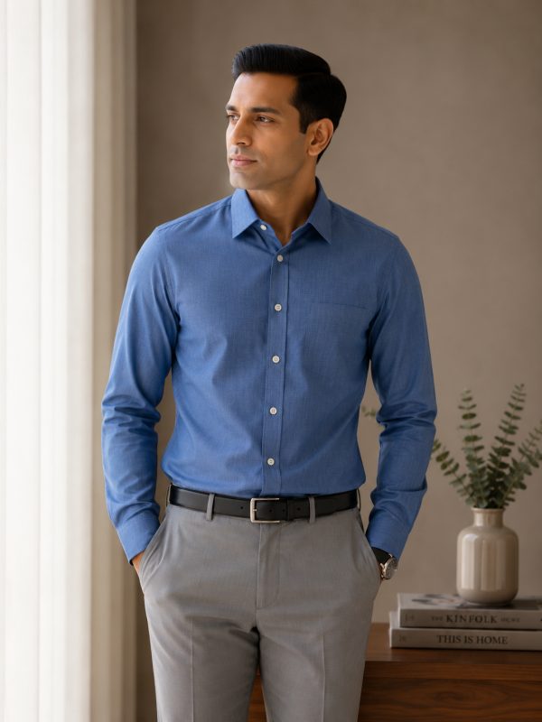 Arvind Fil-a-Fil 100% Pure Cotton Solid Formal Shirt – Dark Blue
