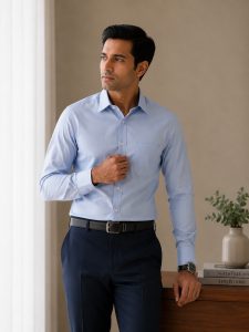 Arvind Satin Finish 100% Pure Cotton Slim Fit Formal Shirt – Sky Blue
