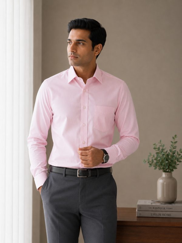 Arvind Satin Finish 100% Pure Cotton Solid Formal Shirt – Pink