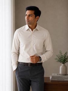 Arvind Satin Finish 100% Pure Cotton Solid Formal Shirt – Light Grey