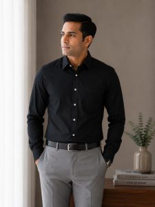Arvind Satin Finish 100% Pure Cotton Solid Formal Shirt – Black