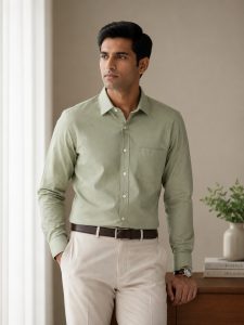 Arvind Oxford 100% Pure Cotton Solid Formal Shirt – Sage Green